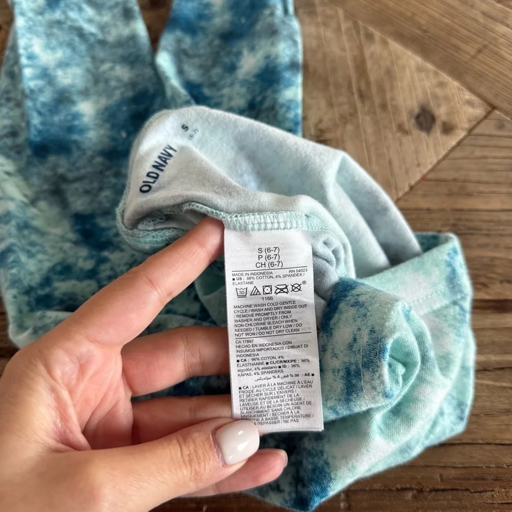 Old Navy Aqua Navy Printed Built-In Tough Full-Length Leggings Girls Small 6-7
